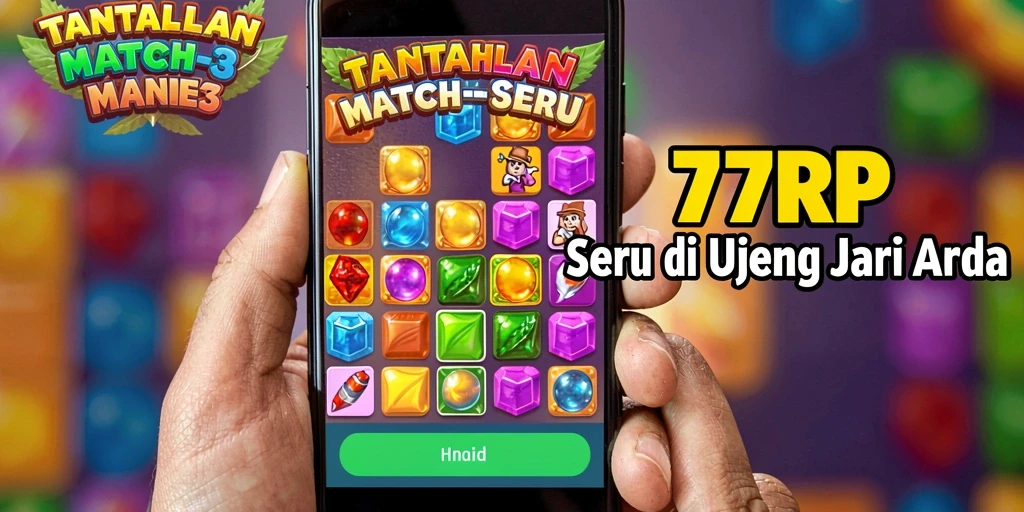 Screen utama 77RP dengan gameplay Match-3 yang seru.