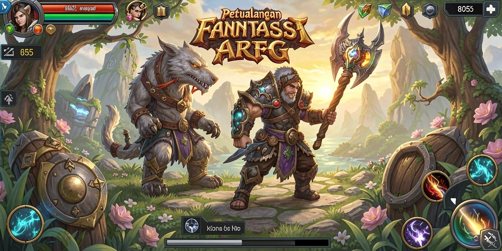 Tampilan gameplay ARPG penuh aksi dan petualangan epik di 8055.