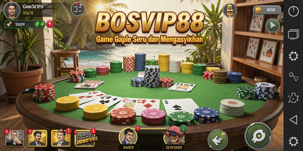 Tampilan gameplay utama BOSVIP88 dengan suasana Gaple yang seru.
