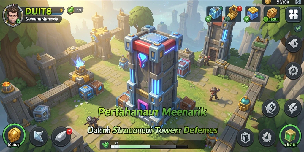 Tampilan gameplay dari DUIT8 yang penuh aksi dan strategi Tower Defense.