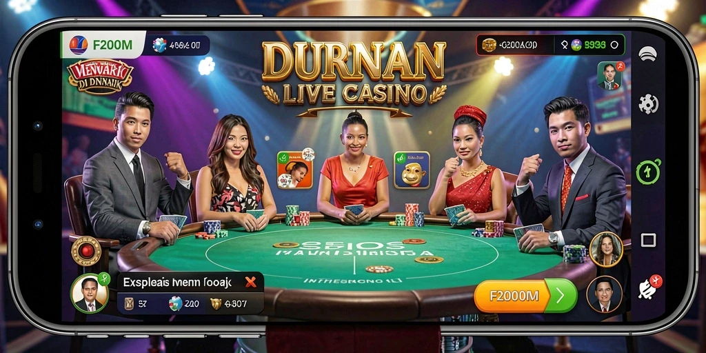 Screenshot menunjukkan permainan Live Casino yang seru dengan dealer profesional.