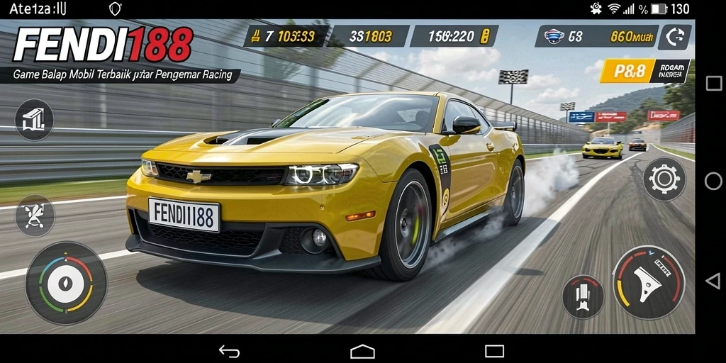 Screenshot gameplay Racing FENDI188 dengan mobil yang melaju cepat.