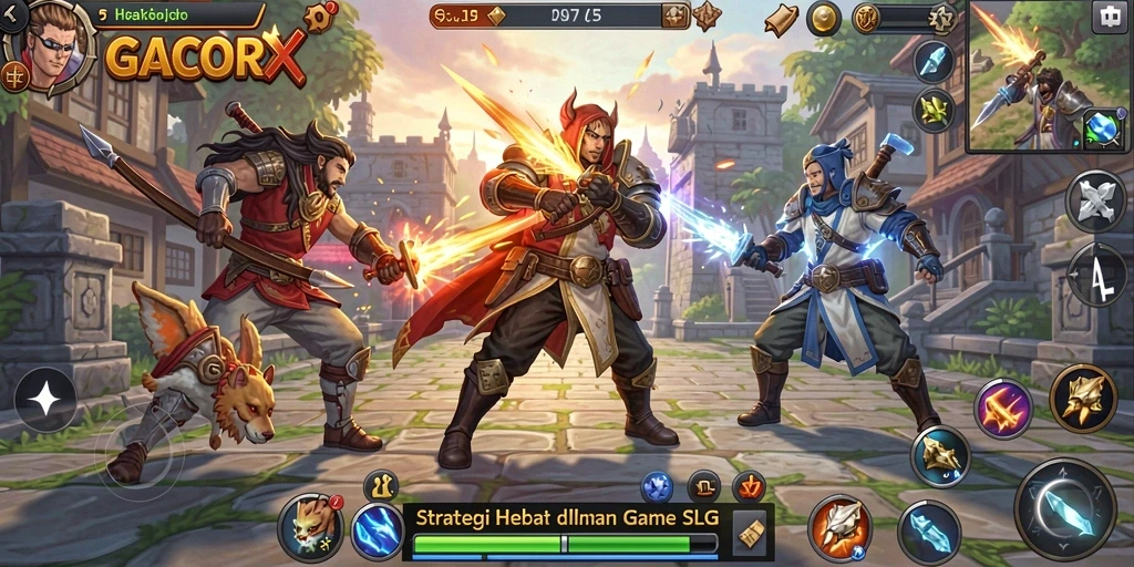 Tampilan gameplay seru di GACORX saat merekrut pahlawan.