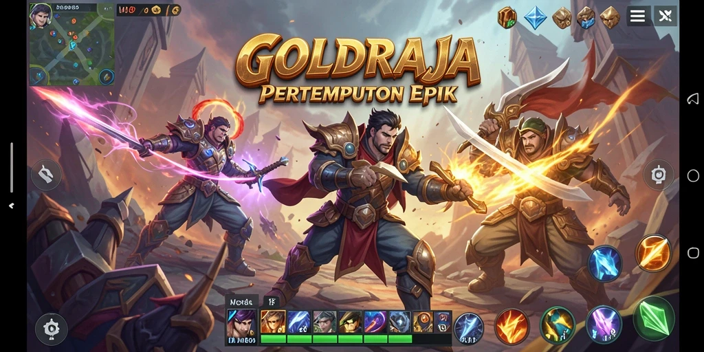 Tangkapan layar dari gameplay seru GOLDRAJA dalam pertempuran epik MOBA.