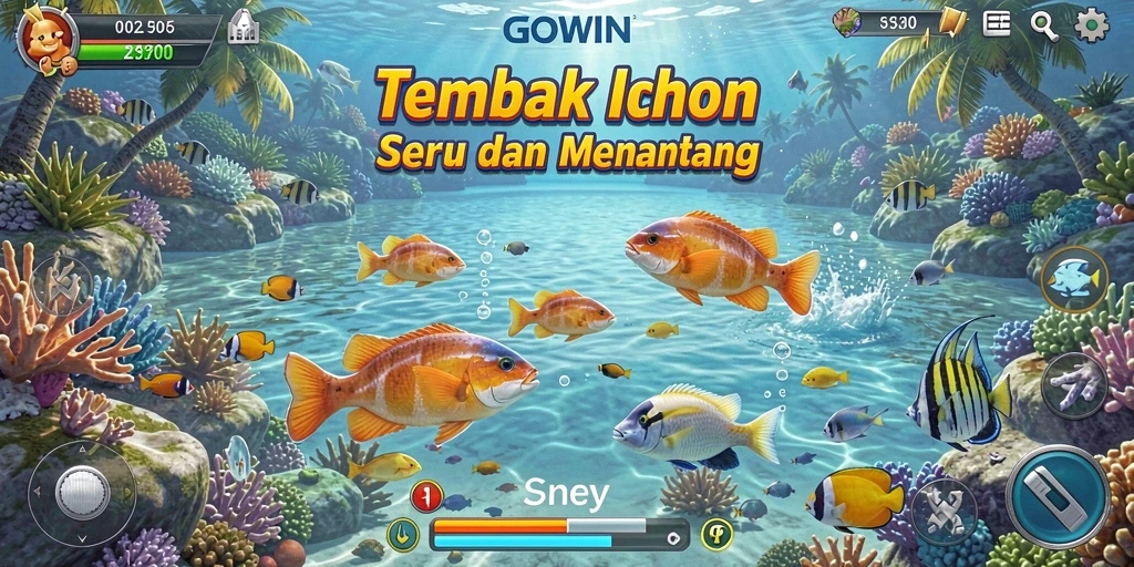 Tampilan gameplay GOWIN yang menarik saat menangkap ikan.