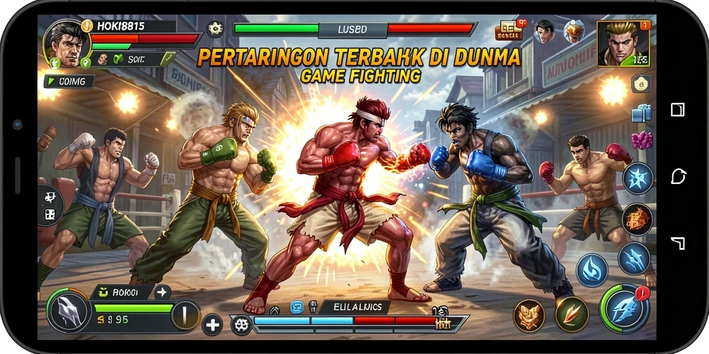 Gameplay HOKI8815 dengan pertarungan intens dan karakter beragam.