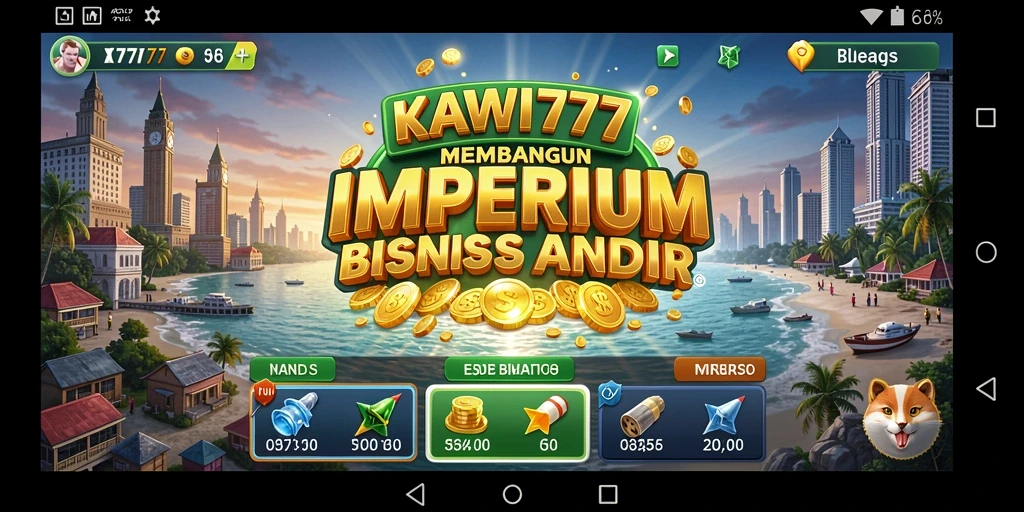 Tampilan gameplay KAWI777 dengan berbagai elemen manajemen bisnis.
