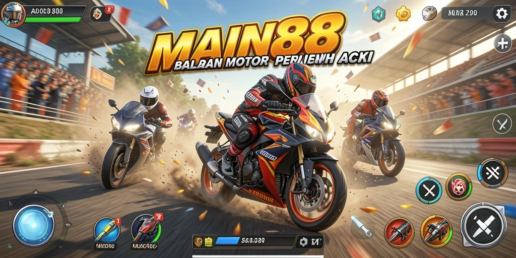 Screenshot gameplay MAIN88 yang menampilkan aksi balapan motor seru.