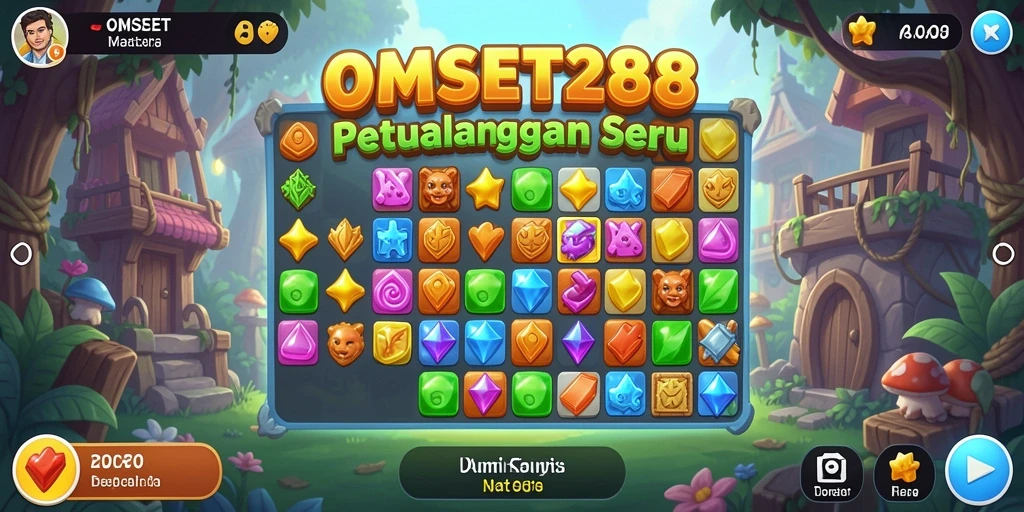 Screenshot permainan OMSET288 menampilkan aksi seru game match-3 yang mengasyikkan.