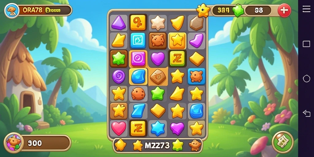 Tangkapan layar gameplay ORA78 dengan elemen match-3 yang dinamis.