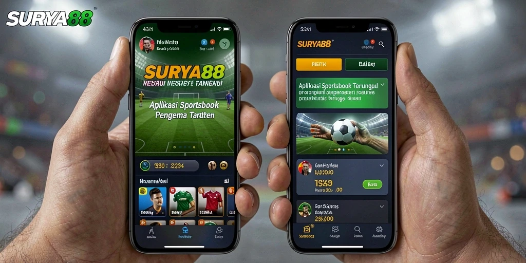 Tampilan menarik aplikasi <strong>SURYA88</strong> dengan opsi taruhan olahraga.