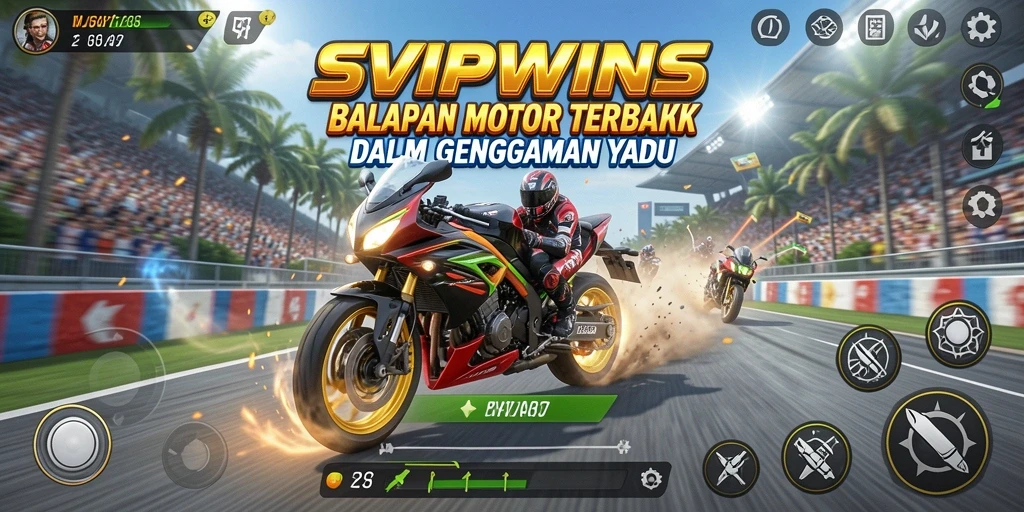 Screenshot SVIPWINS menampilkan adegan balapan motor yang mendebarkan dan penuh aksi.