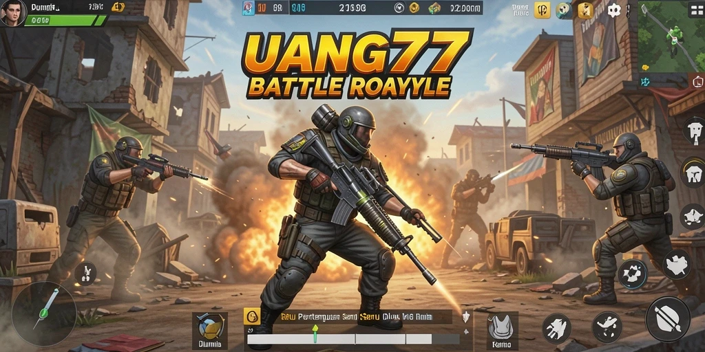 Screenshot UANG77 menunjukkan aksi seru dalam pertempuran Battle Royale.