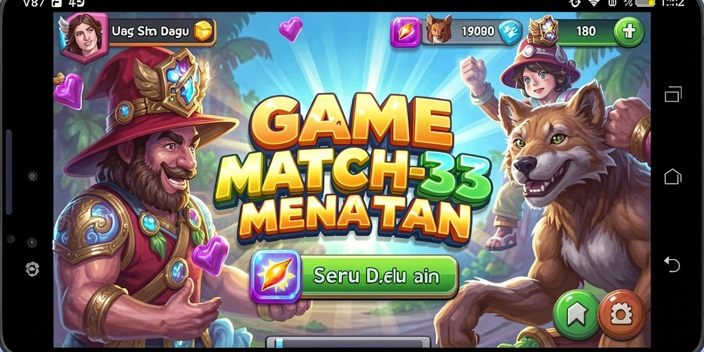 Tampilan menarik dari gameplay Match-3 di V87.
