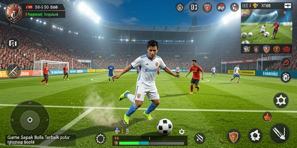 Tampilan gameplay menarik dari X168 dengan aksi sepak bola yang mendebarkan.