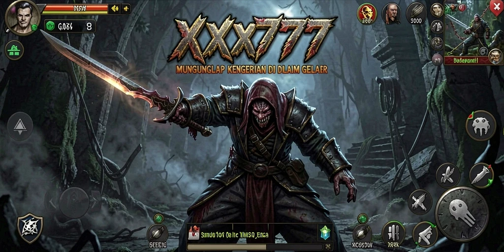 Gameplay XXX777 memperlihatkan suasana mencekam dan makhluk menyeramkan.