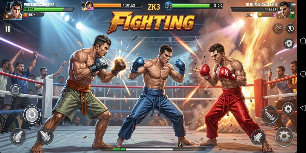 Gameplay ZK3 menampilkan pertarungan seru antara karakter-karakter unik.